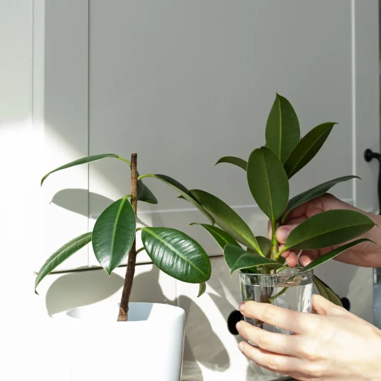 Rubber plant cutting putting in water